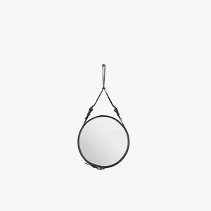 Adnet Wall Mirror - Tondo - Ø 45 cm / Pelle nera
