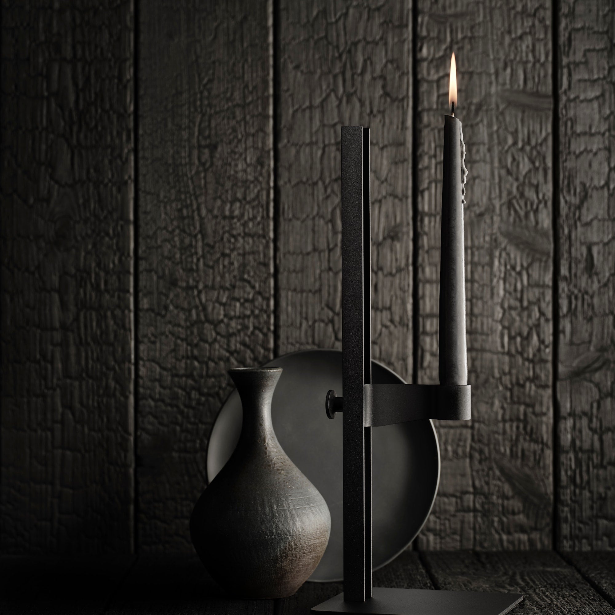 Museum Candle Holder STRING nero, ambientato